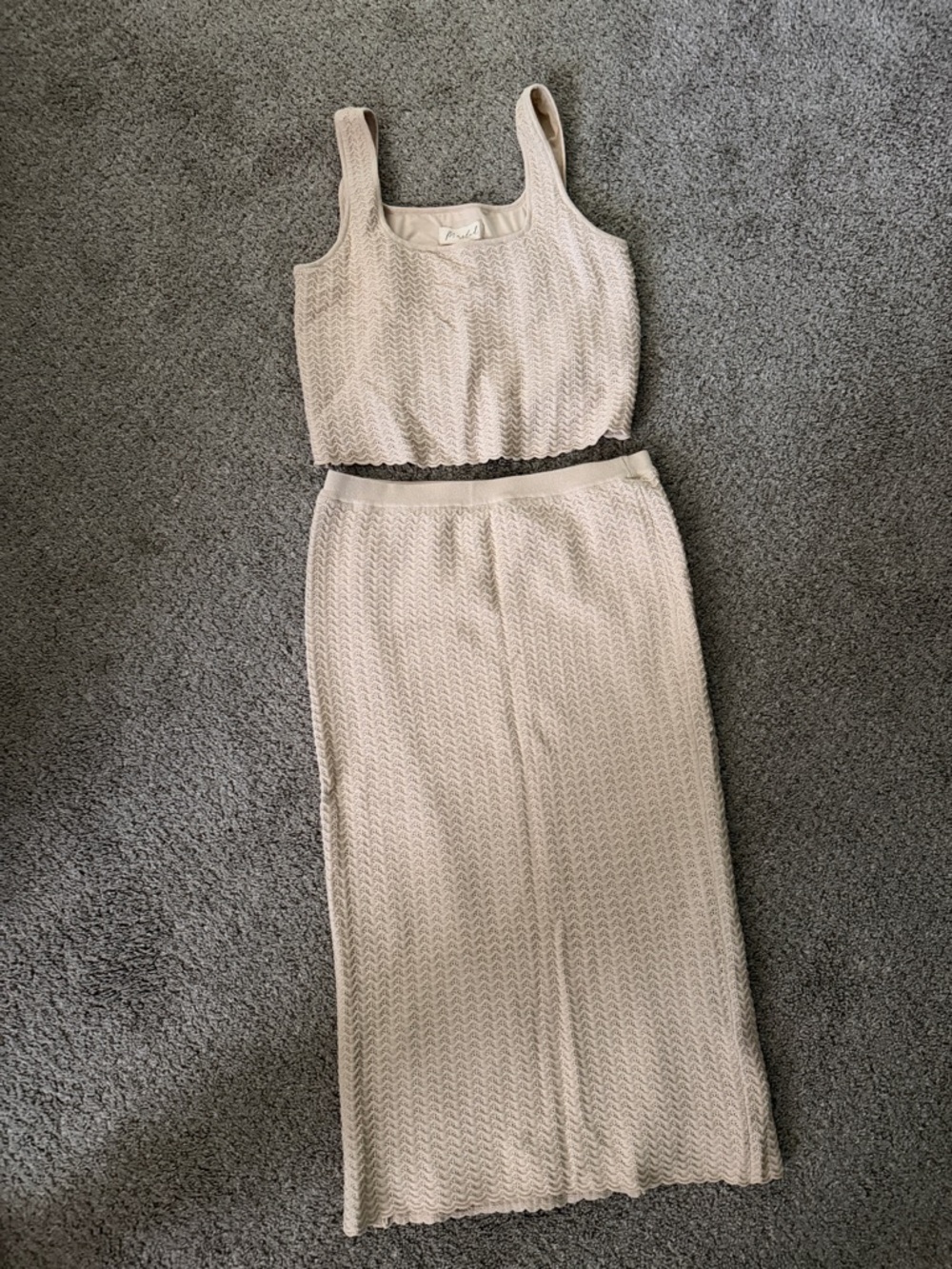Marled Cream Knit Two-Piece Crop Top and Skirt Set